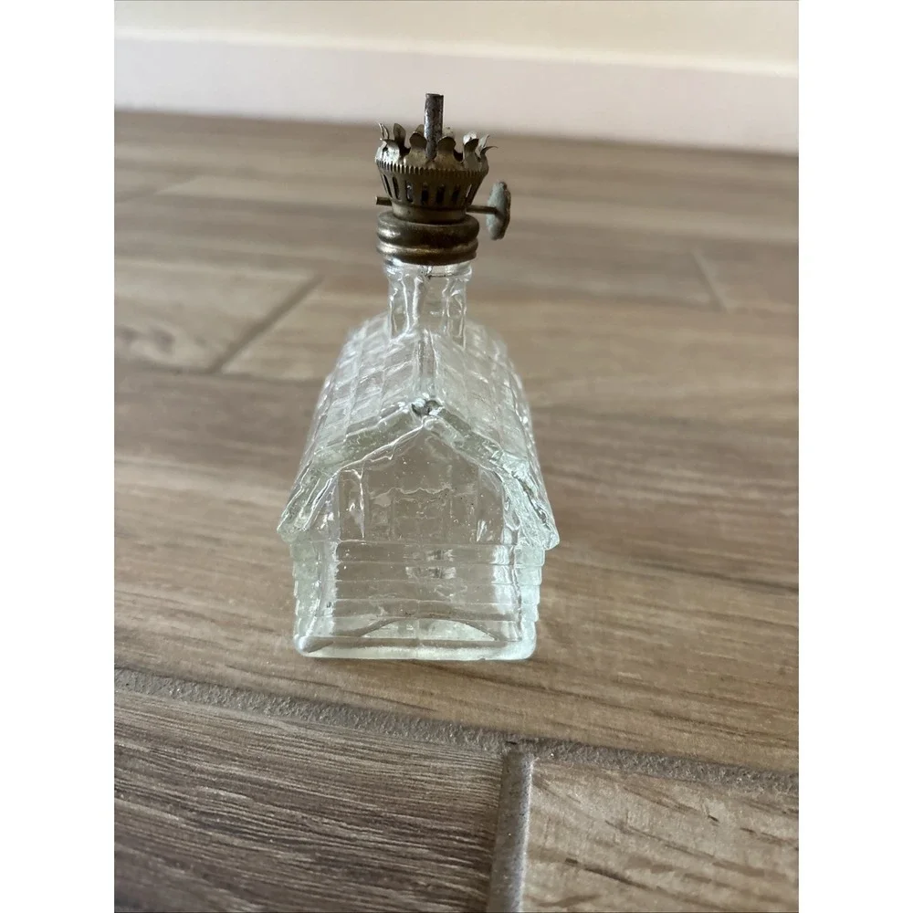 Vintage Log Cabin & Shoe Embossed Patterned Kero Oil‎ Finger Lamp Hong Kong